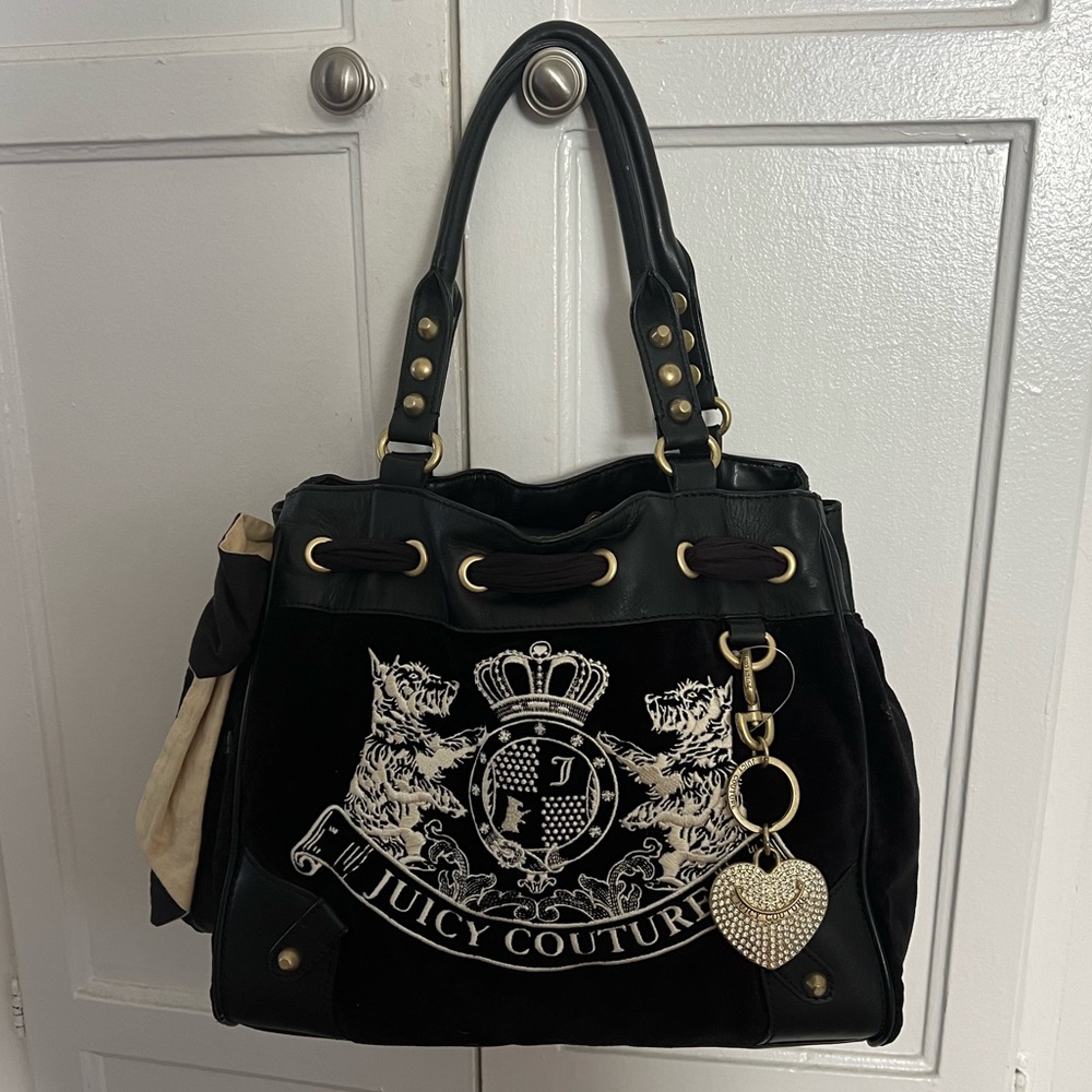 Juicy Couture Black Daydreamer Gold Cream Scottie Tote Bag Handbag
